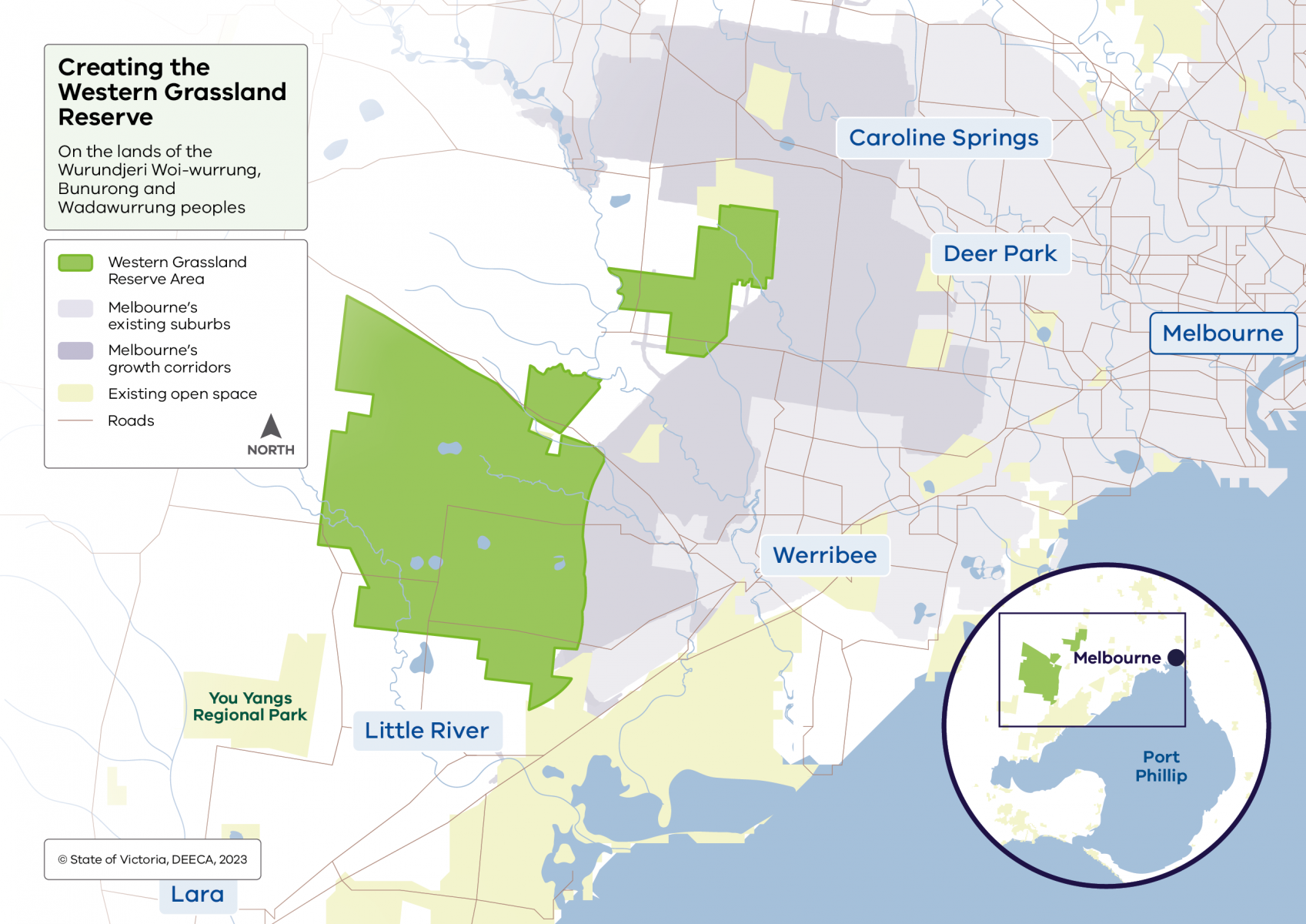 Map of the Western Grassland Reserve: Caroline Springs, Deer Park, Melbouren and Werribee